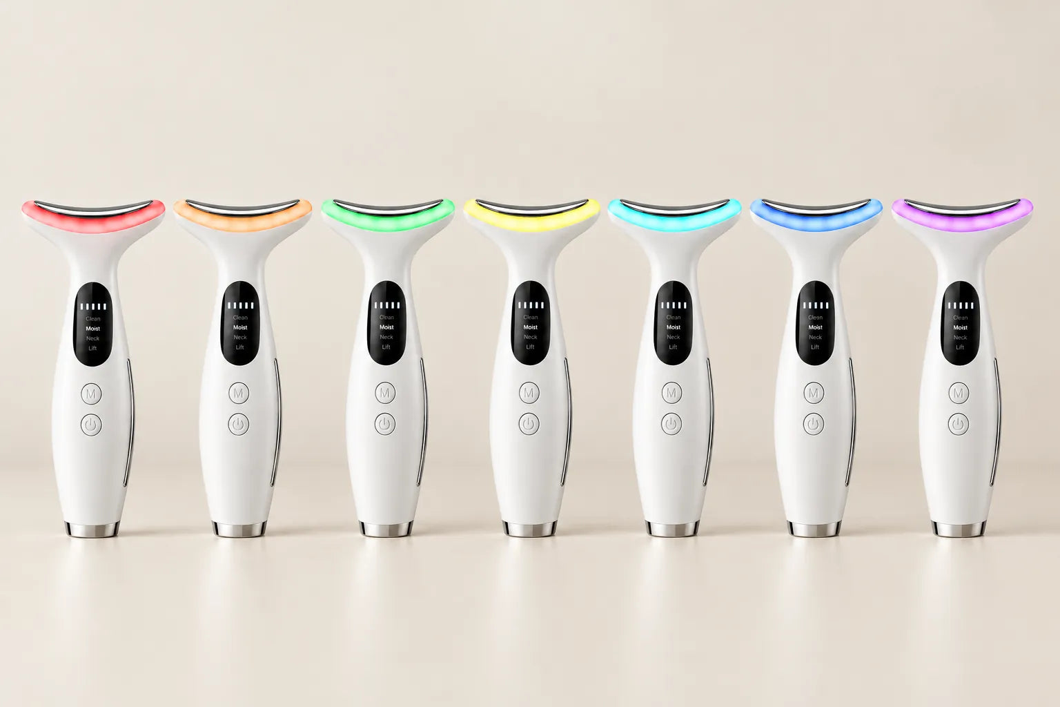 Siete dispositivos Valmé con un color de luz distinto